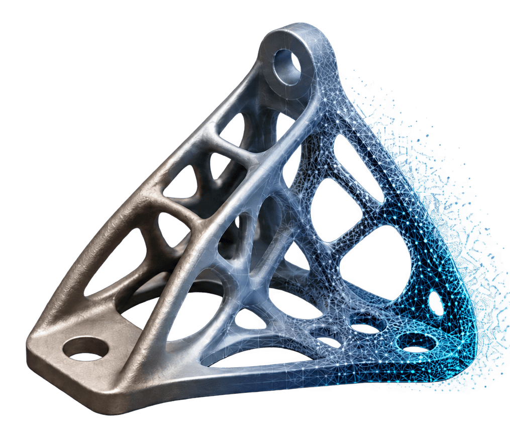 Engineering component transitioning from a physical part to CAD, mesh and 3D scan data.