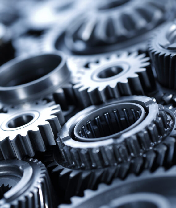 Close-up of Machine Gears blue tone ; shot with very shallow depth of field
