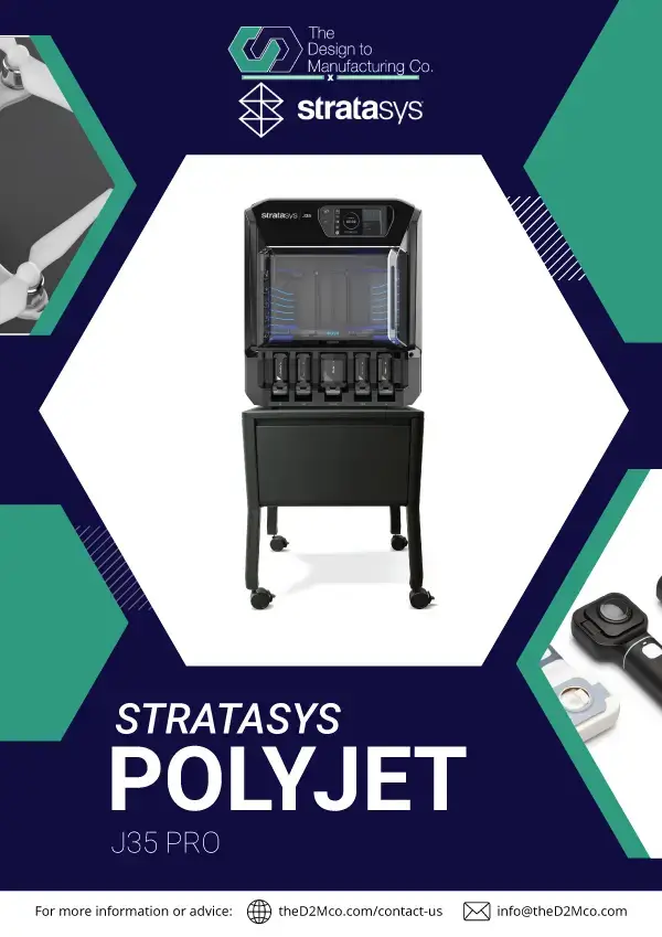Stratasys J35 Pro PolyJet 3D printer brochure cover with multi-material capabilities