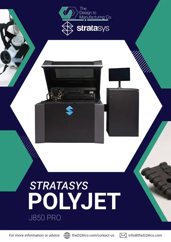 Stratasys J850 Pro brochure cover showcasing 3D printed prototypes