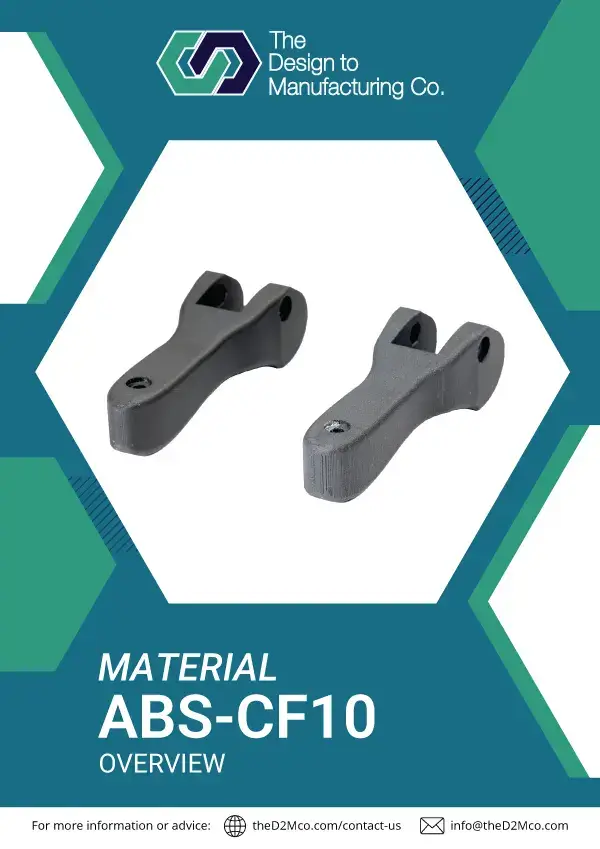 ABS-CF10 info sheet cover showcasing carbon fiber-reinforced ABS for FDM 3D printing