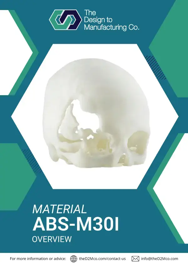 Cover of ABS-M30i biocompatible material info sheet for FDM 3D printing