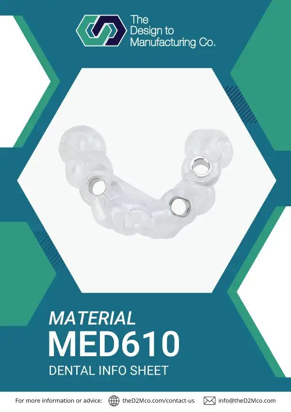 MED610 transparent biocompatible 3D printing material info sheet cover