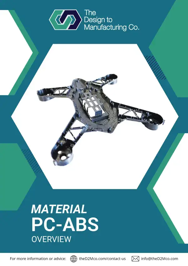PC-ABS info sheet cover showcasing tough, heat-resistant thermoplastic for FDM 3D printing