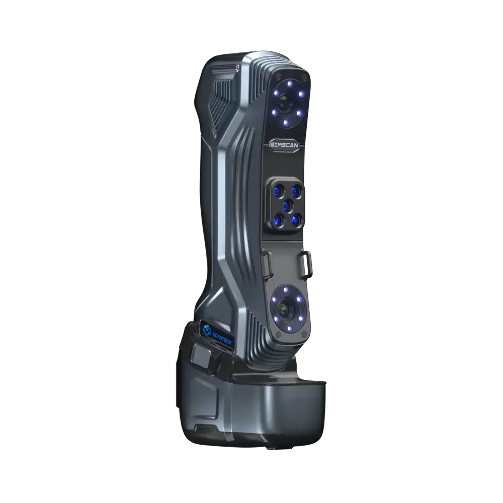 Studio view of the Simscan-E 3D scanner showing its design and sensor layout