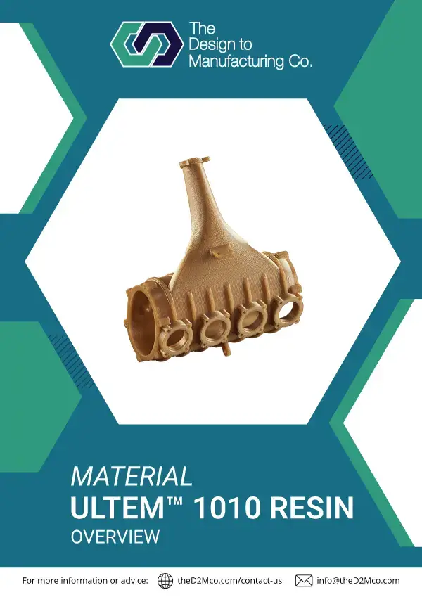 ULTEM 1010 brochure cover showcasing high-strength, heat-resistant FDM thermoplastic