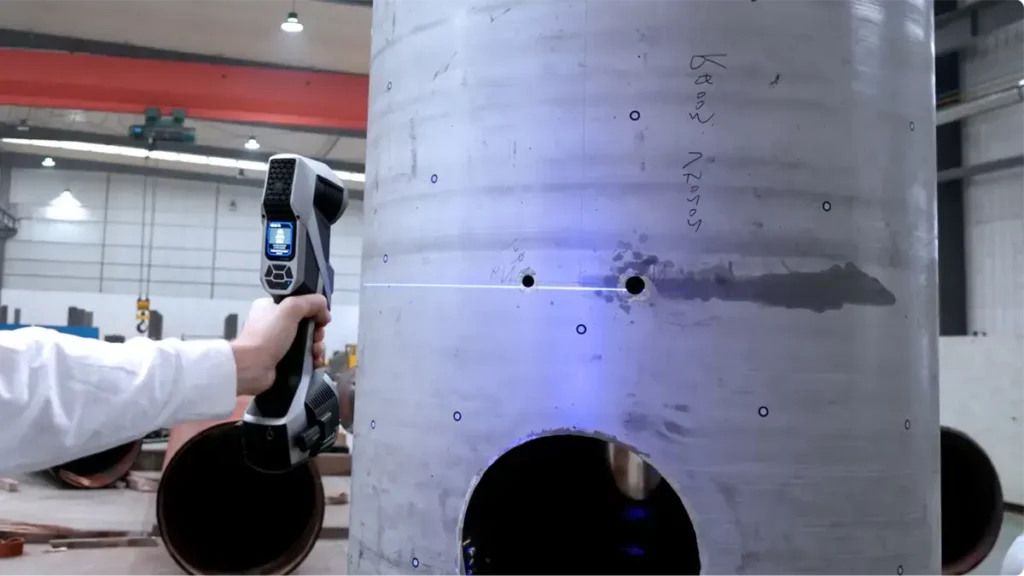 3D scanning a metal aerospace component with blue laser