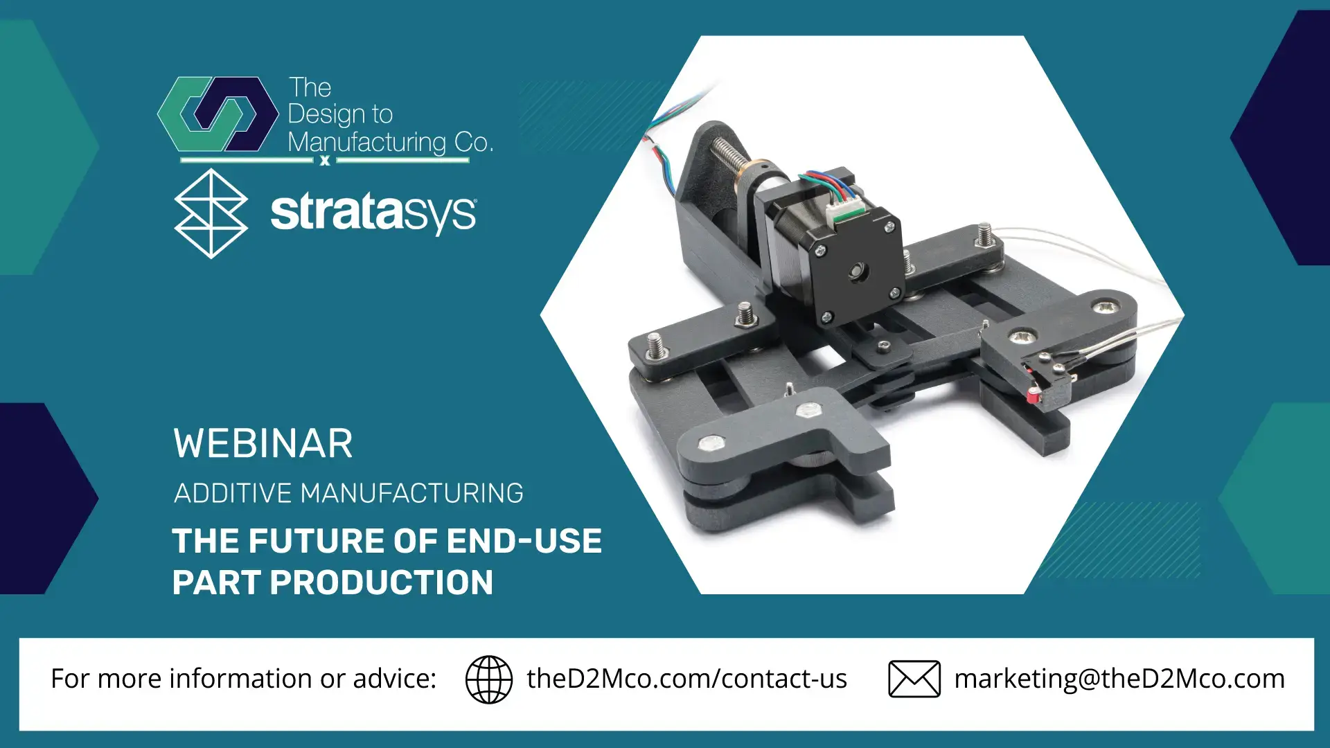 3D printed aerospace-grade end-use part with motor mount, featured in Stratasys x theD2Mco webinar